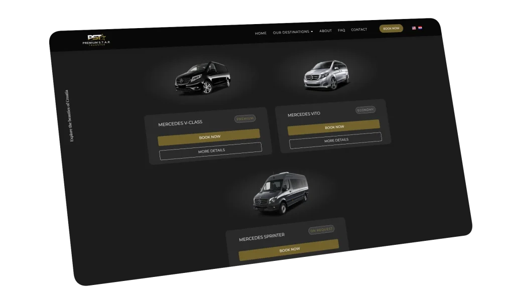 Jedan od primjera web stranice za privatni prijevoz i transfere