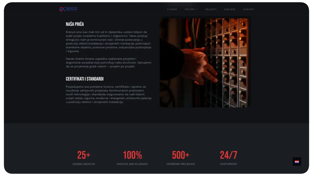 Primjer projekta izrade web stranice za elektroinstalatersku tvrtku Karlovac