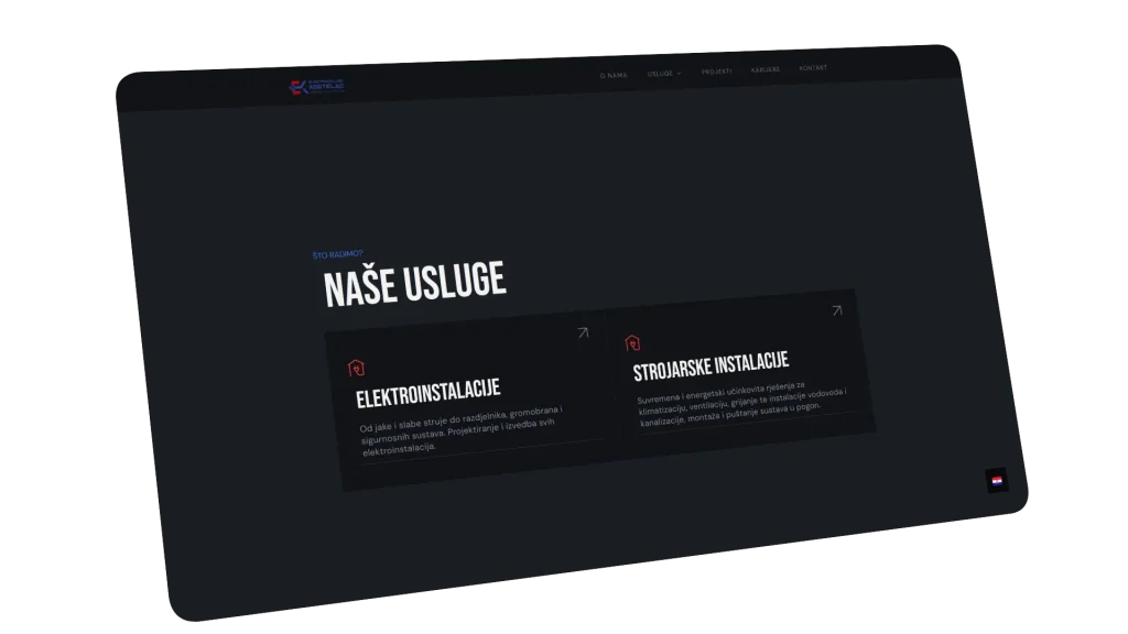 Primjer projekta izrade web stranice za elektroinstalatersku tvrtku u Zagrebu