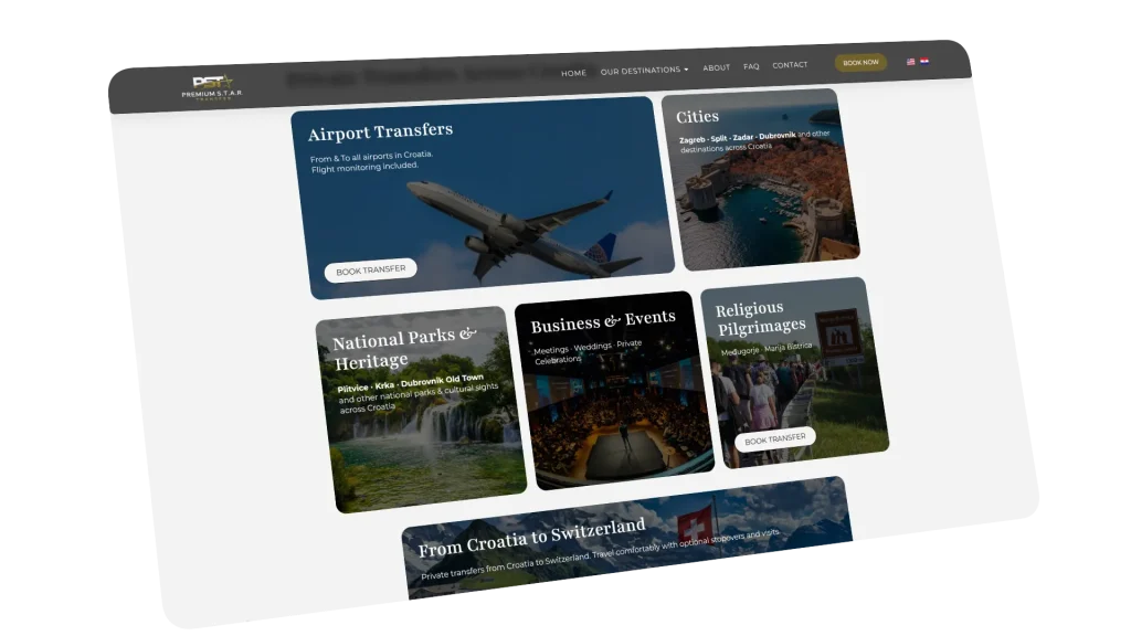 Drugi od primjera web stranice za privatni prijevoz i transfere na području cijele Hrvatske