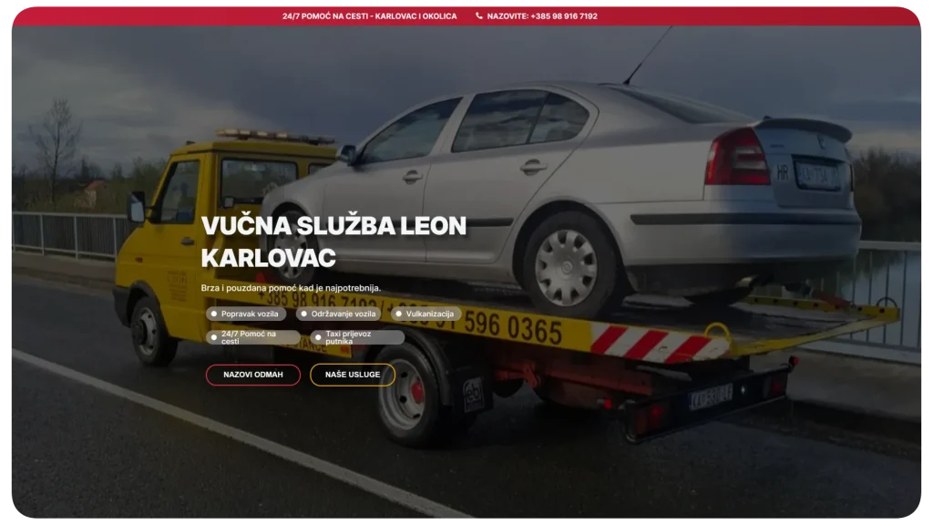 primjer izrade web stranice za vučnu službu karlovac