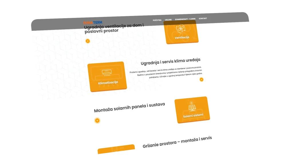 mockup web stranice za tvrtku solarnih sustava i ventilacije karlovac