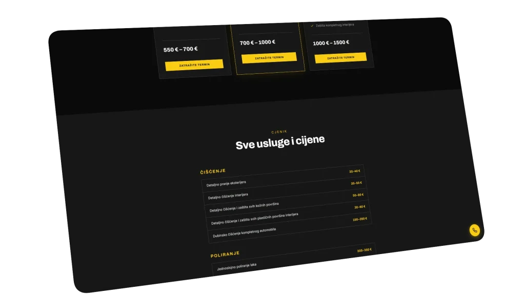 Izrada web stranice za auto car detailing Split Kaštela