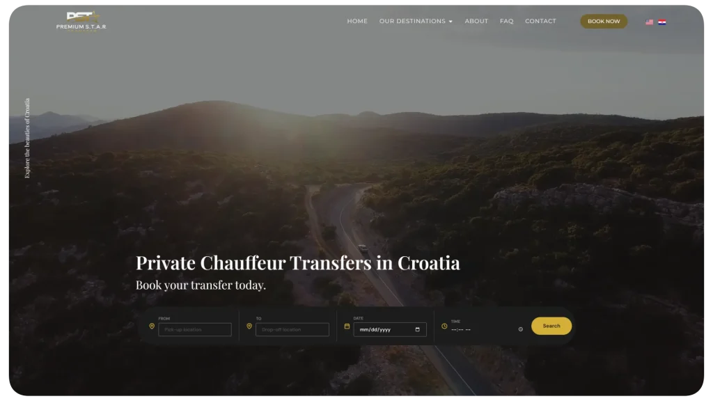 Primjer web stranice za privatni prijevoz i transfere